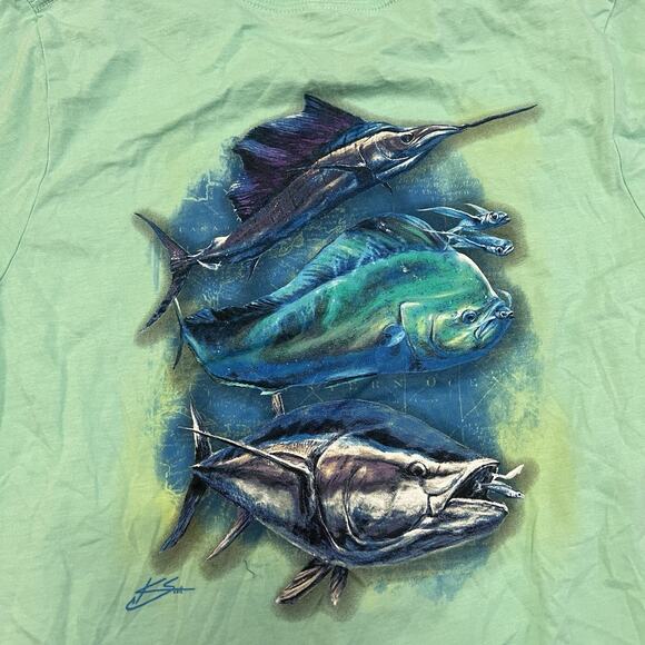 Huk Fishing Performance Crew Short Sleeve Shirt Men's Size Large Blue Green - Picture 3 of 6